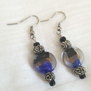 Vintage Silver Rose Glass Earrings